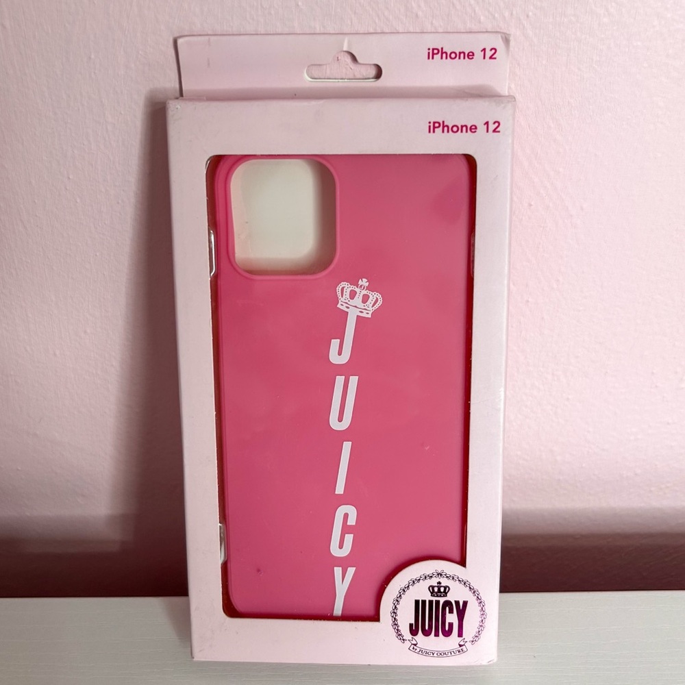 Juicy by Juicy Couture iPhone 12 Phone Case Pink and White.